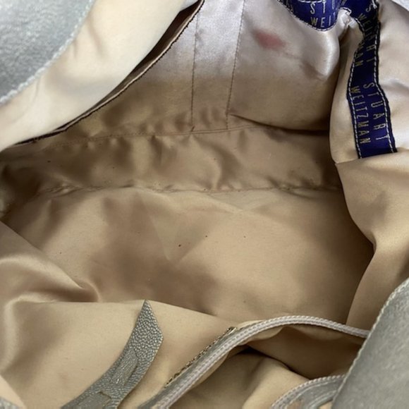 Vintage STUART WEITZMAN * Gray & SILVER Satchel PURSE + logo DUSTBAG * pockets - Picture 10 of 16